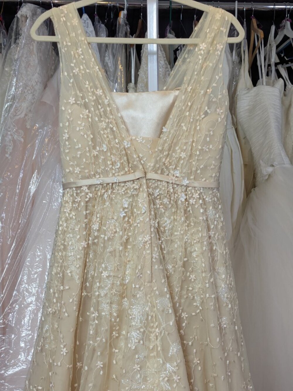 Melissa Sweet Champagne Wedding Dress Size 8 MS251151 Floral A-Line Bridal Gown - Picture 9 of 10